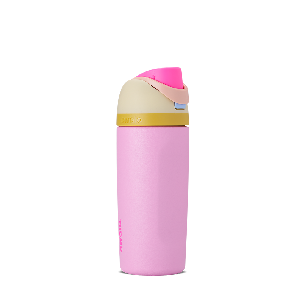 Kids FreeSip 16oz in Read My Lips, bold fuchsia hot pink insulated bottle with matching pink flip cap and pink carry loop