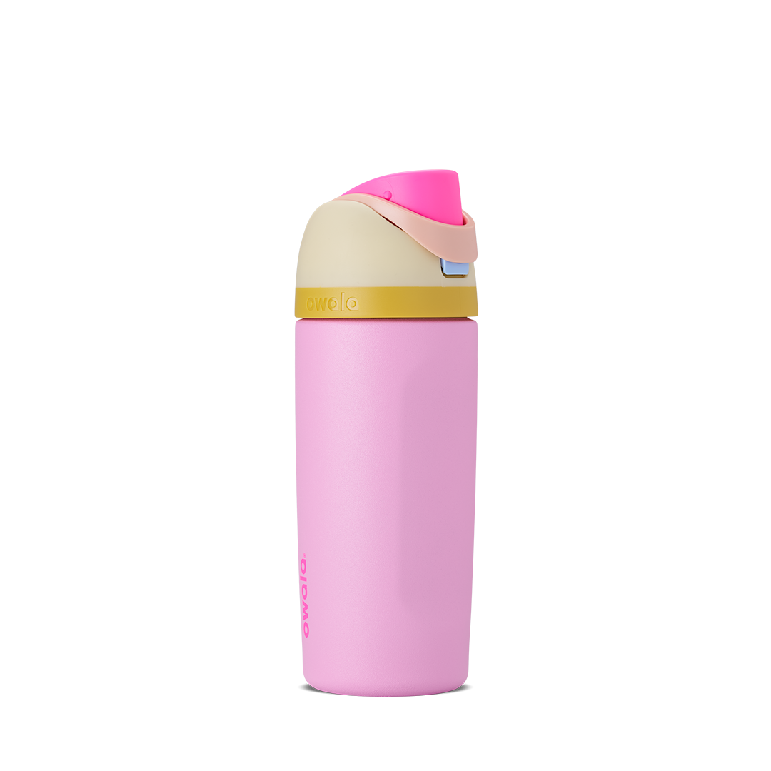 Kids FreeSip 16oz in Read My Lips, bold fuchsia hot pink insulated bottle with matching pink flip cap and pink carry loop