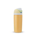 Kids FreeSip 16oz in Treasure Hunt, golden orange insulated bottle with white accent band, pale yellow lid, white flip cap, and lime green carry loop
