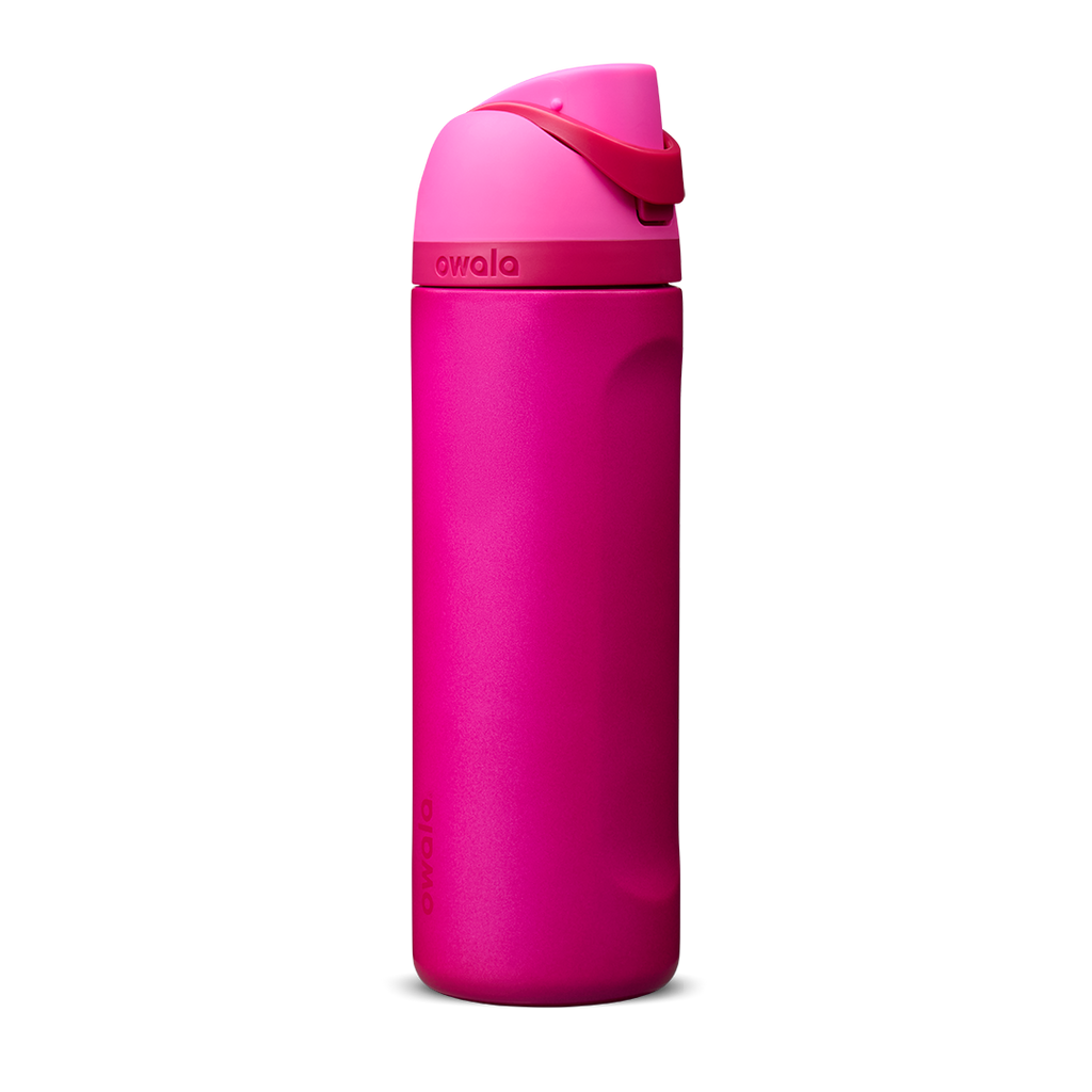 Owala FreeSip 24oz in Out of the Blue, periwinkle blue insulated bottle with matching blue-lavender flip cap and carry loop