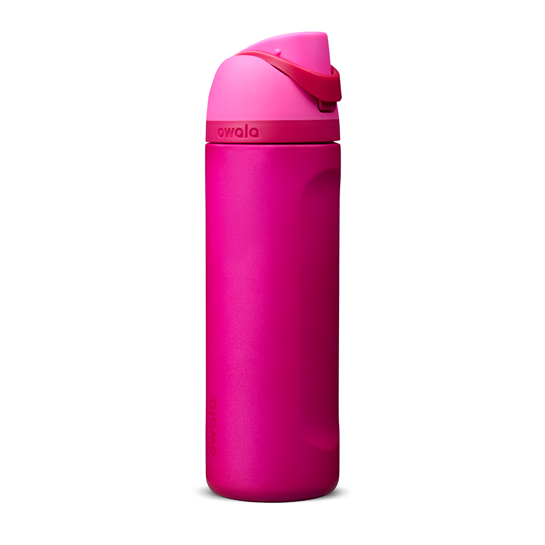 Owala FreeSip 24oz in Out of the Blue, periwinkle blue insulated bottle with matching blue-lavender flip cap and carry loop