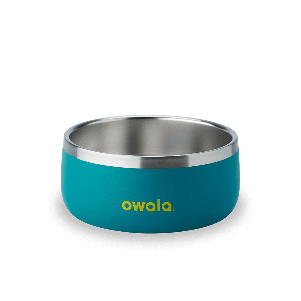 Pet Bowl 3-cup in Grapeful Fur You; matte deep purple cup exterior with stainless steel interior rim and yellow Owala logo on front